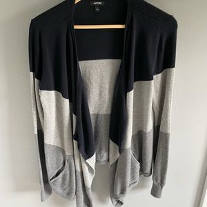Tri-color Knit Asymmetrical Cardigan